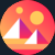 Logo of Decentraland - Two Pyramids with a sunsetting sun.