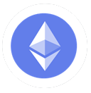 Ethereum logo in white circle.